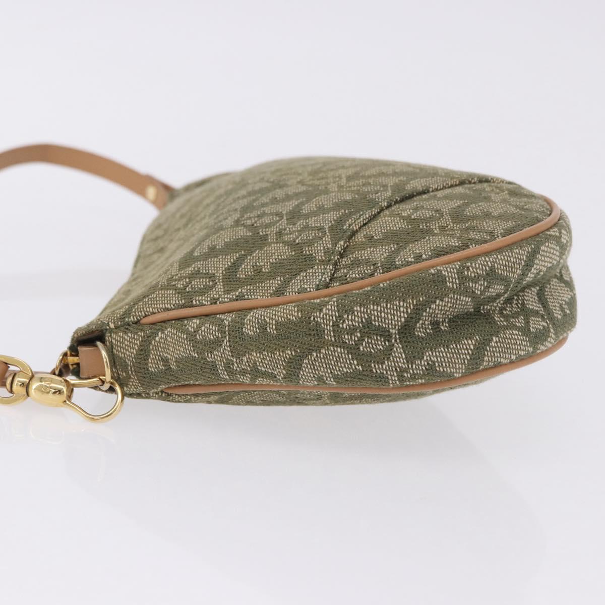 Christian Dior Trotter Canvas Saddle Pouch Hand Bag Khaki Gold Auth mr2899V