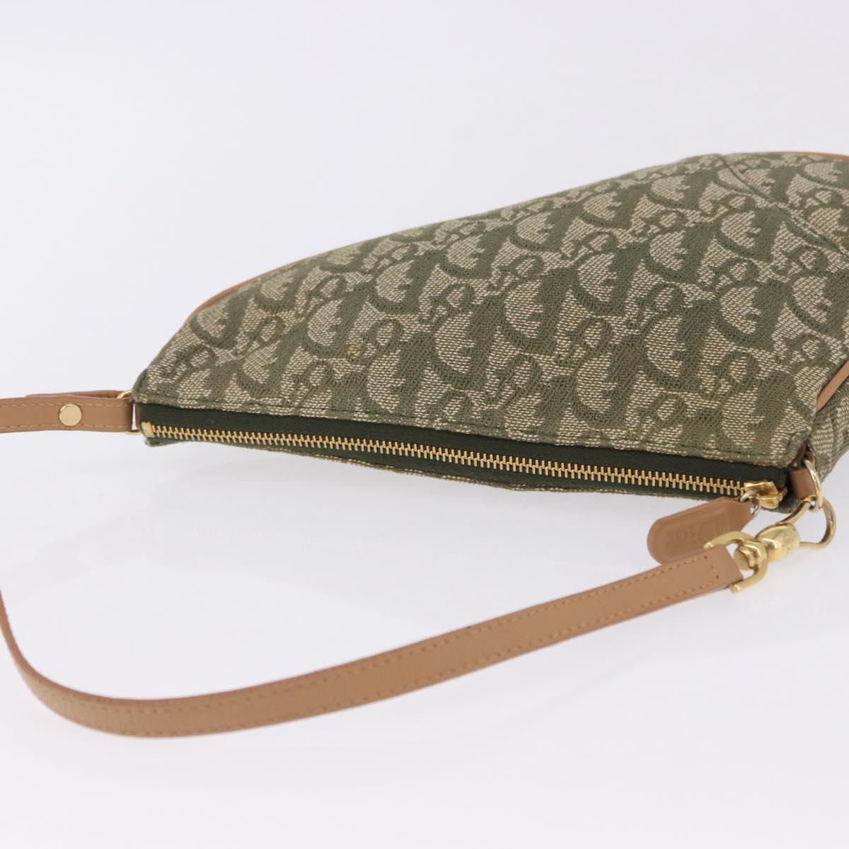 Christian Dior Trotter Canvas Saddle Pouch Hand Bag Khaki Gold Auth mr2899V