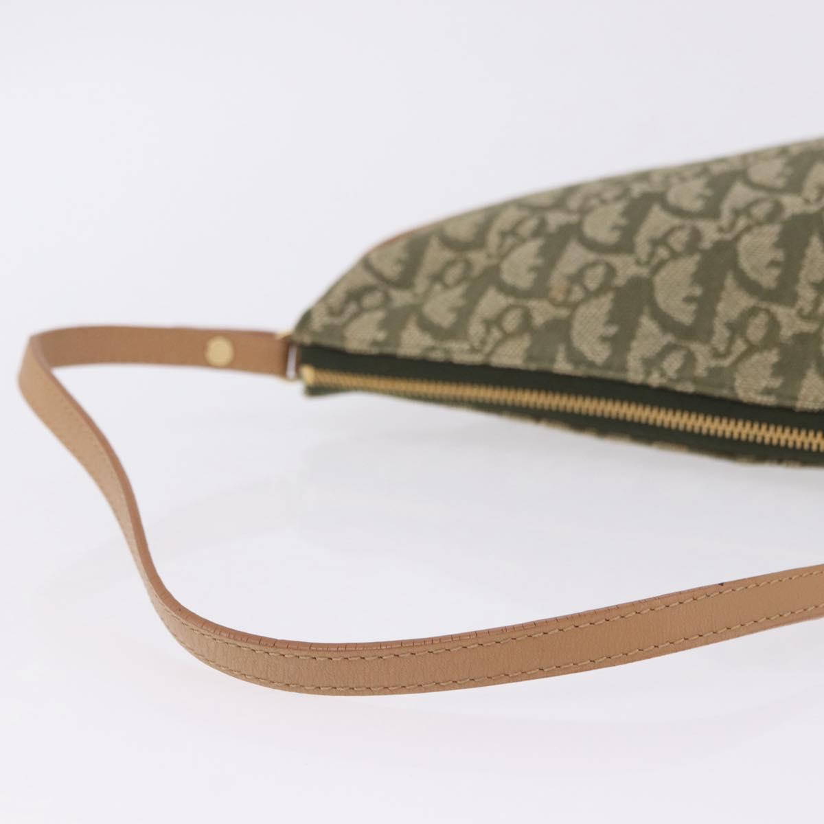 Christian Dior Trotter Canvas Saddle Pouch Hand Bag Khaki Gold Auth mr2899V