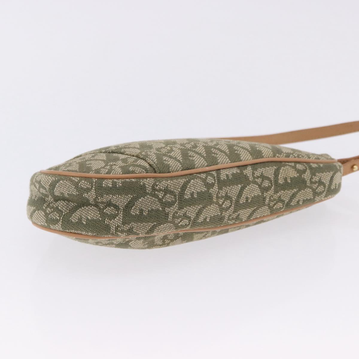 Christian Dior Trotter Canvas Saddle Pouch Hand Bag Khaki Gold Auth mr2899V
