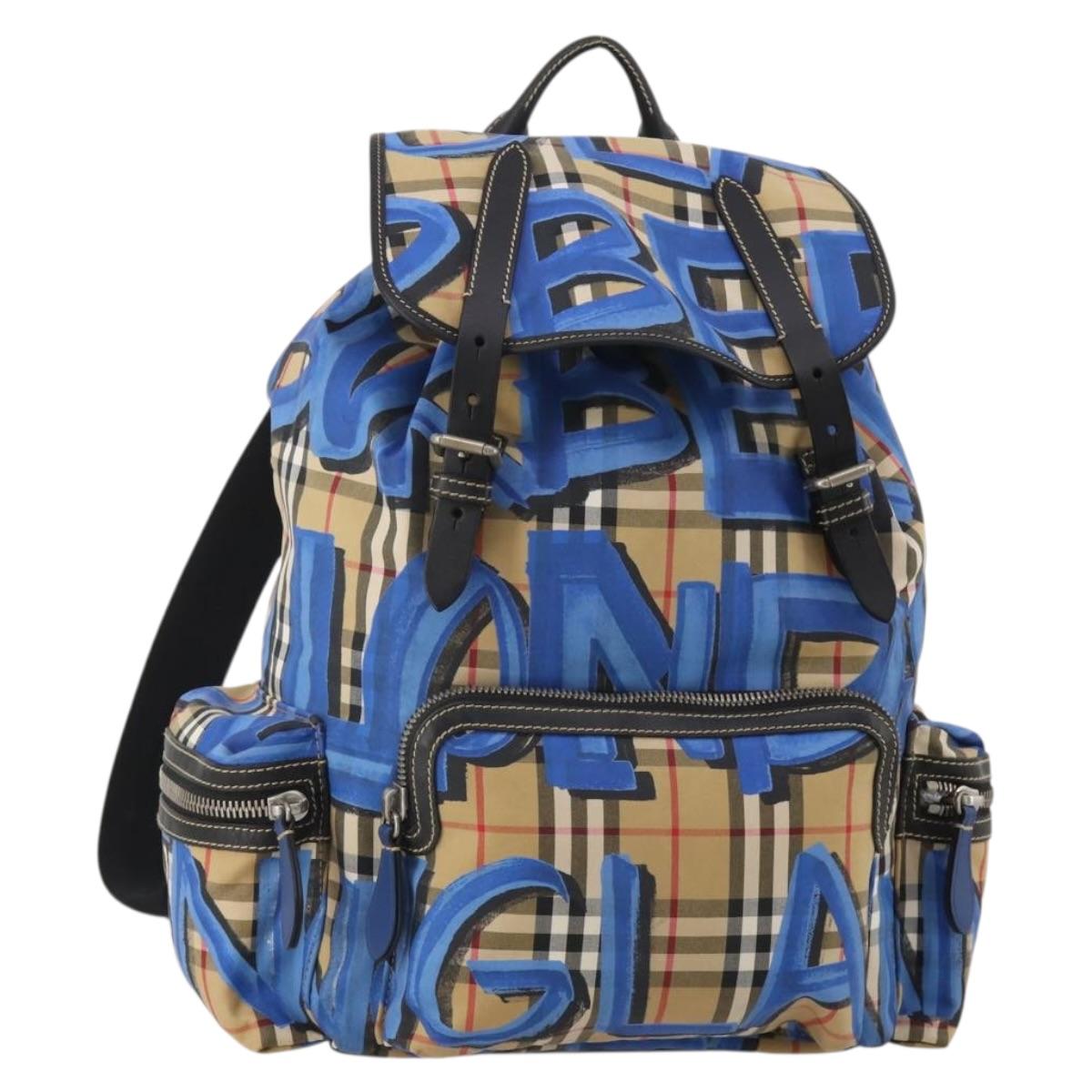 BURBERRY Nova Check Backpack Nylon Beige Silver Auth mr2901A