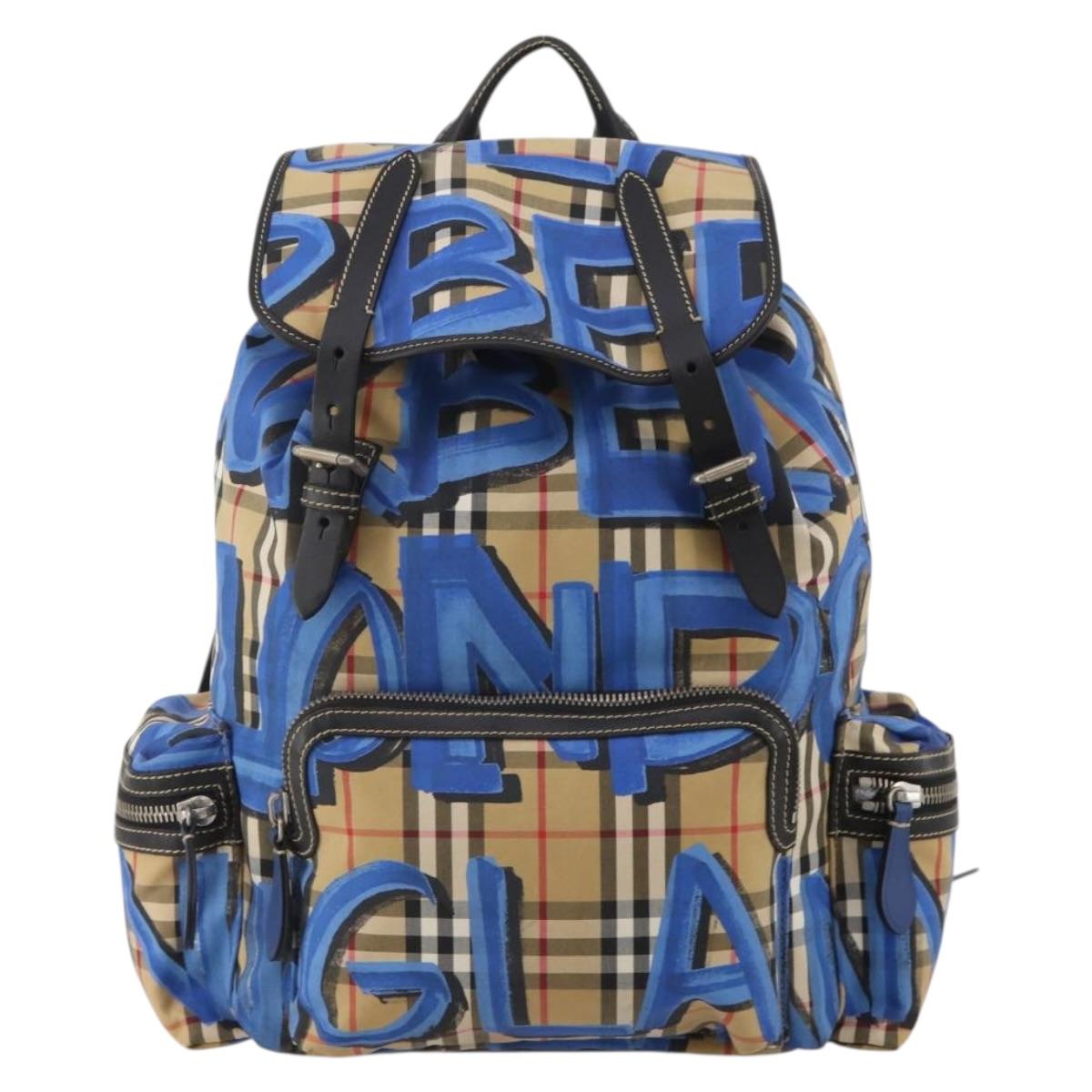 BURBERRY Nova Check Backpack Nylon Beige Silver Auth mr2901A