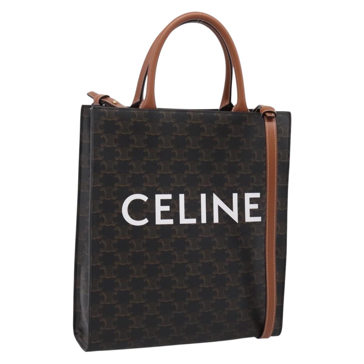 CELINE Macadam Canvas Triomphe Shoulder Bag Leather 2way Brown Gold Auth mr2902A