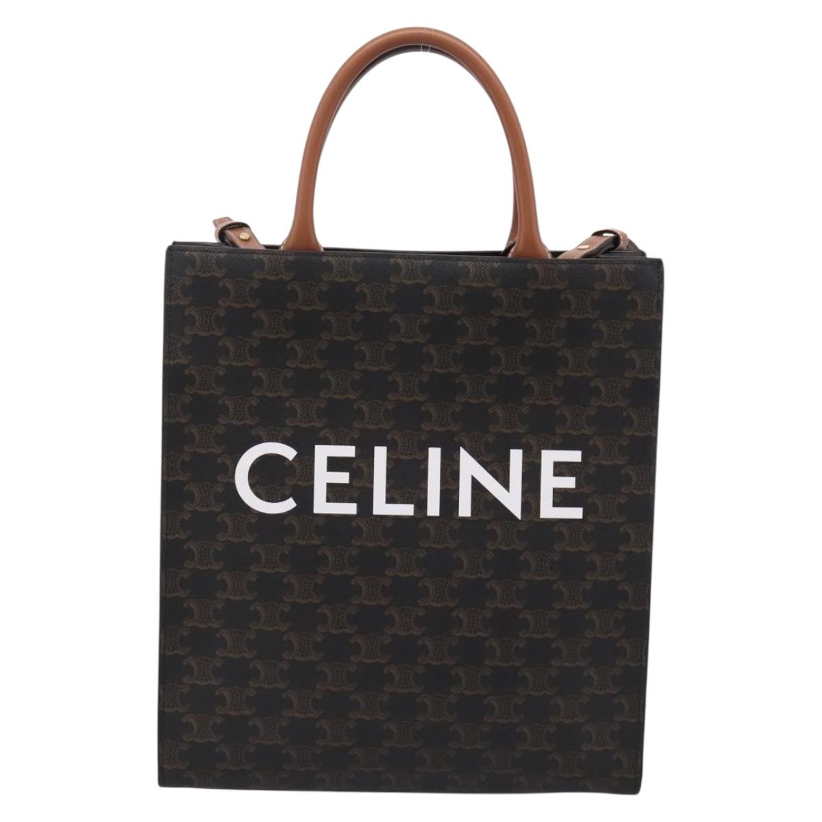 CELINE Macadam Canvas Triomphe Shoulder Bag Leather 2way Brown Gold Auth mr2902A