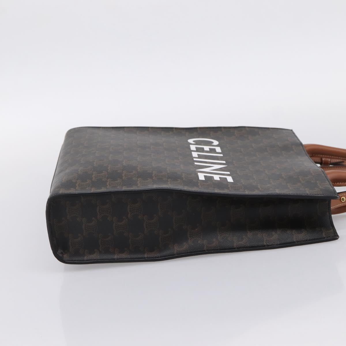 CELINE Macadam Canvas Triomphe Shoulder Bag Leather 2way Brown Gold Auth mr2902A