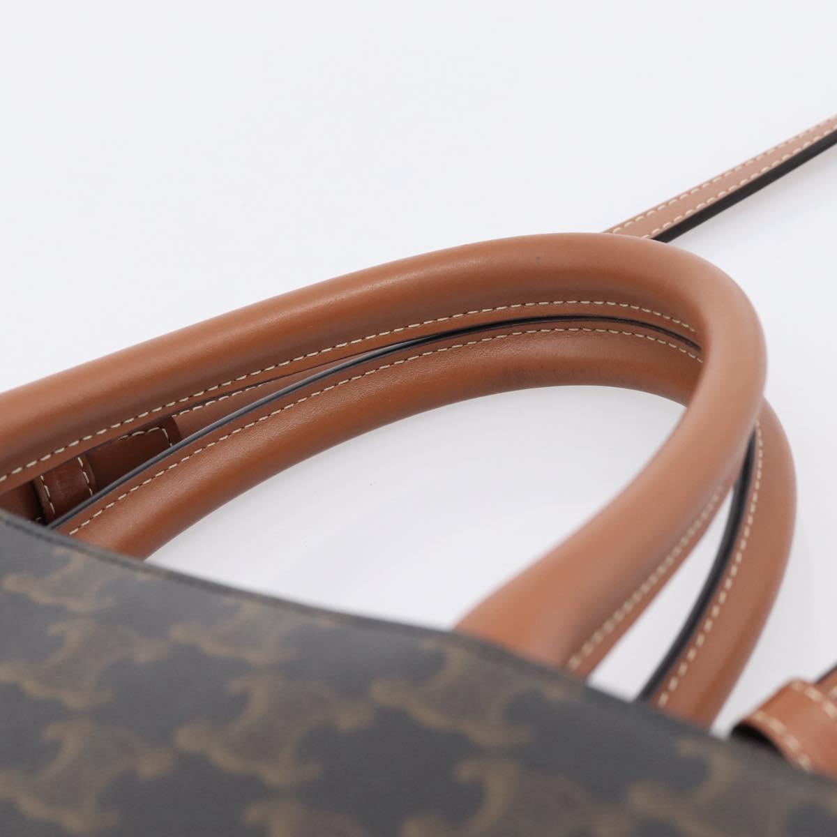 CELINE Macadam Canvas Triomphe Shoulder Bag Leather 2way Brown Gold Auth mr2902A