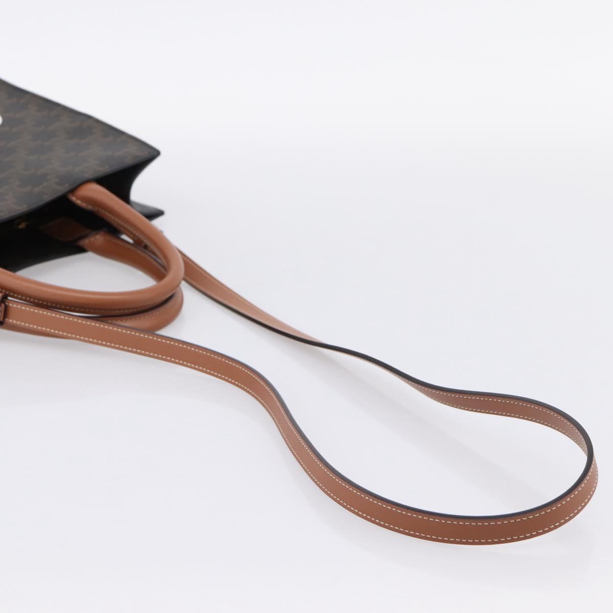 CELINE Macadam Canvas Triomphe Shoulder Bag Leather 2way Brown Gold Auth mr2902A