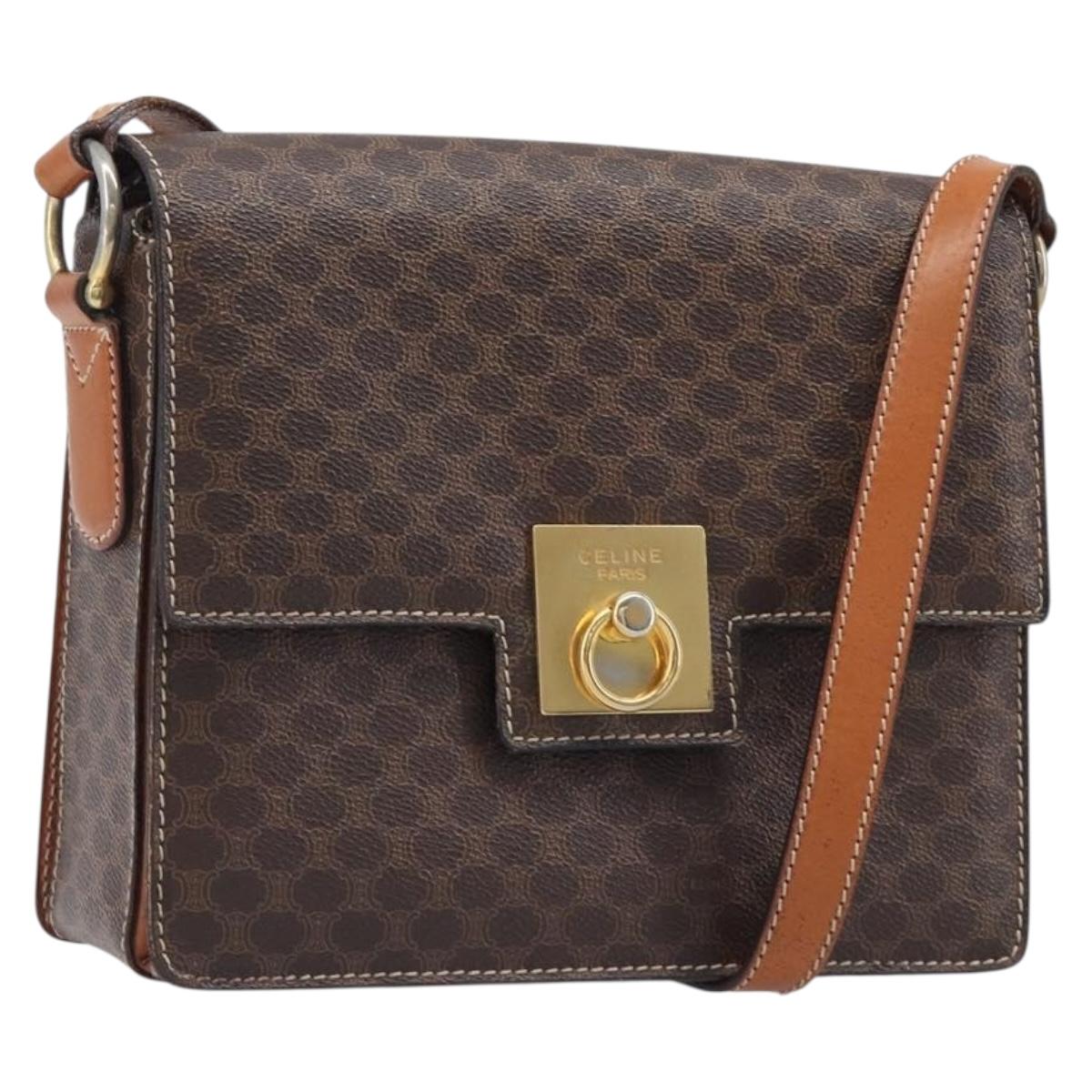 CELINE Macadam Canvas Shoulder Bag PVC Leather Brown Gold Auth mr2903