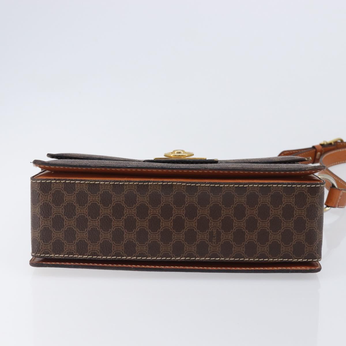 CELINE Macadam Canvas Shoulder Bag PVC Leather Brown Gold Auth mr2903