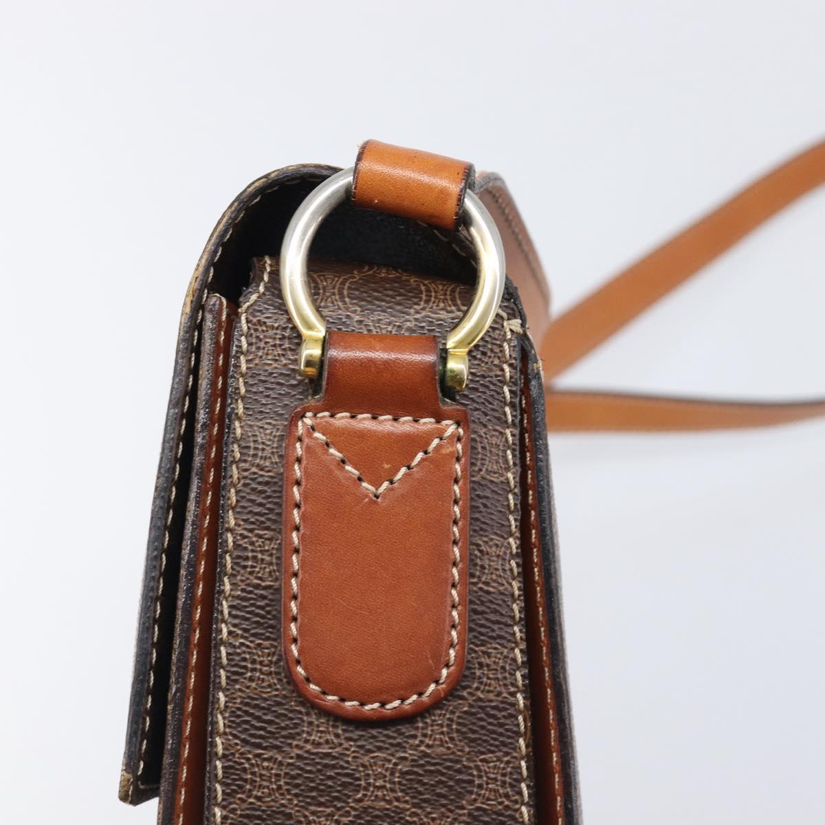 CELINE Macadam Canvas Shoulder Bag PVC Leather Brown Gold Auth mr2903