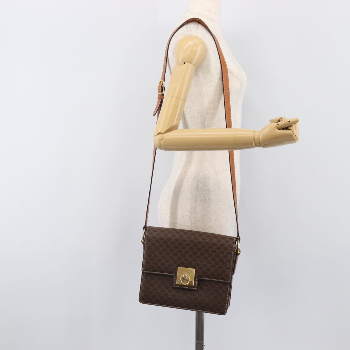 CELINE Macadam Canvas Shoulder Bag PVC Leather Brown Gold Auth mr2903
