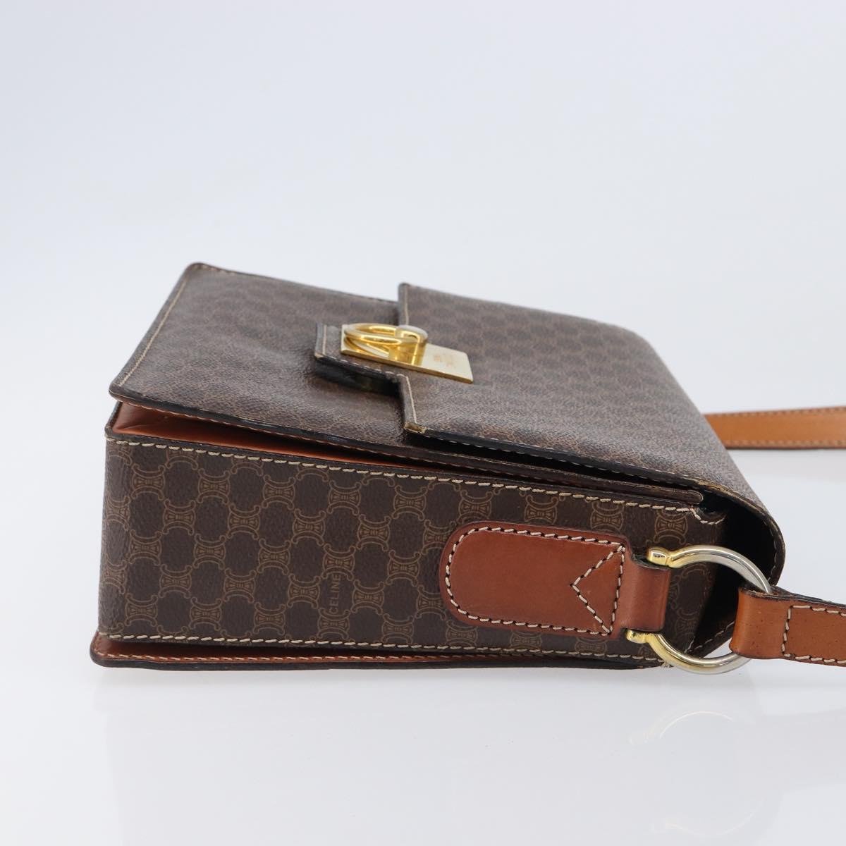 CELINE Macadam Canvas Shoulder Bag PVC Leather Brown Gold Auth mr2903