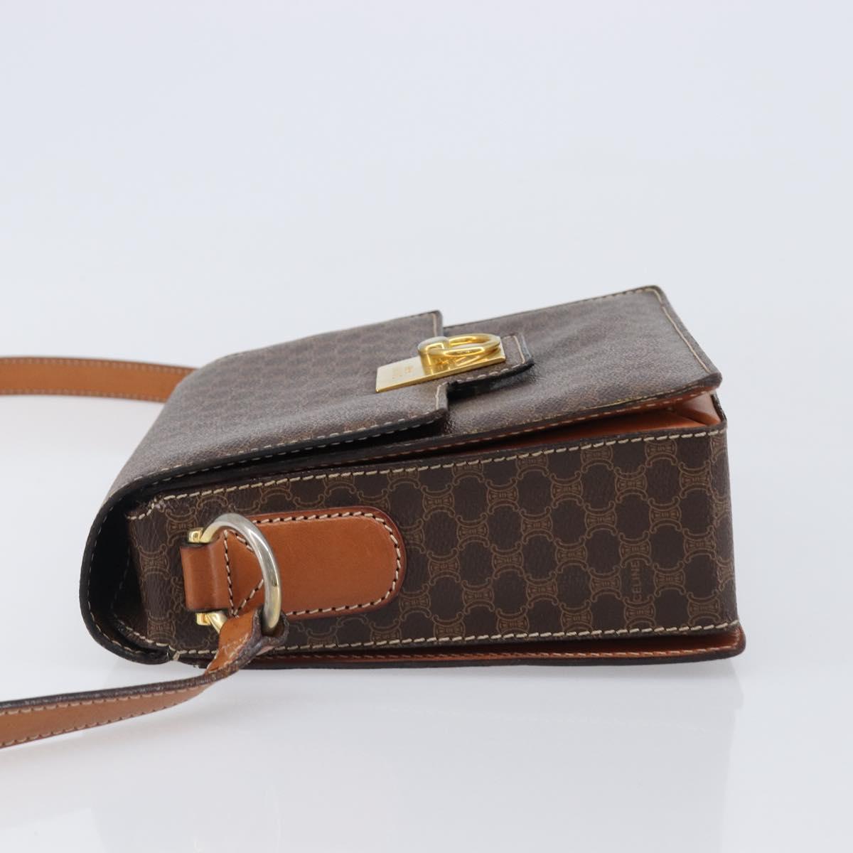 CELINE Macadam Canvas Shoulder Bag PVC Leather Brown Gold Auth mr2903