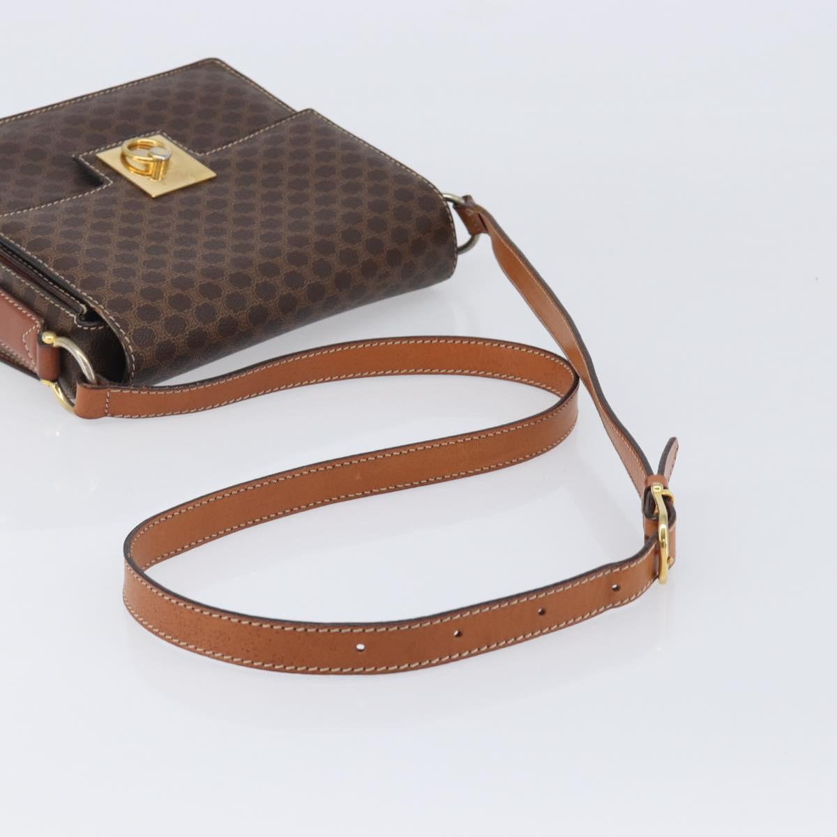 CELINE Macadam Canvas Shoulder Bag PVC Leather Brown Gold Auth mr2903