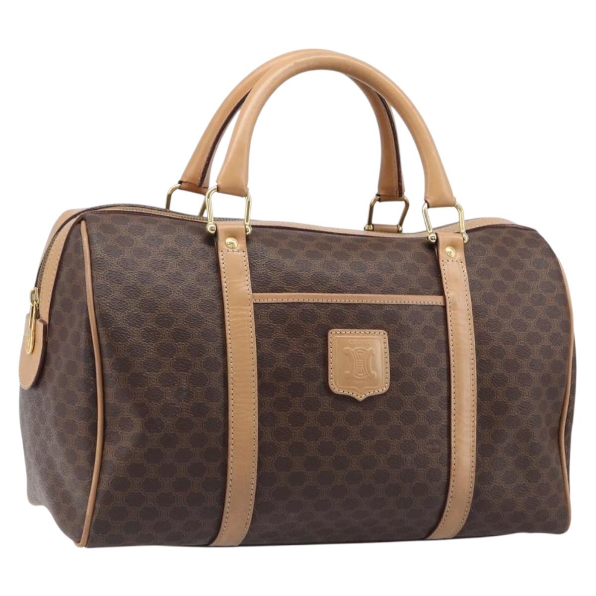 CELINE Macadam Canvas Hand Bag PVC Leather Brown Gold Auth mr2904A