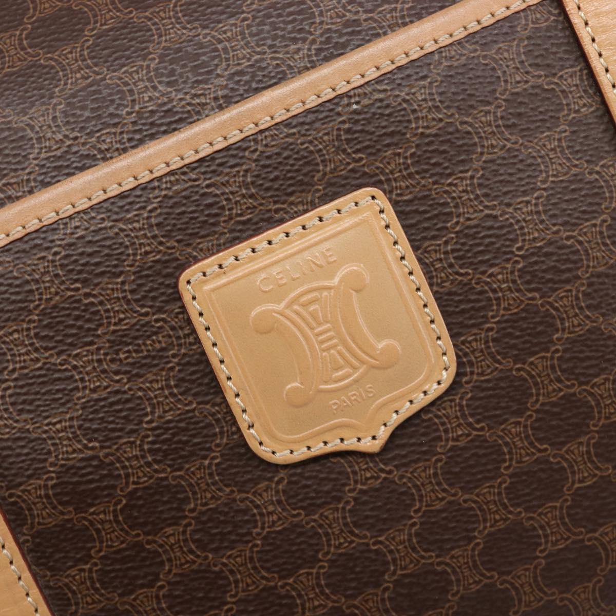 CELINE Macadam Canvas Hand Bag PVC Leather Brown Gold Auth mr2904A