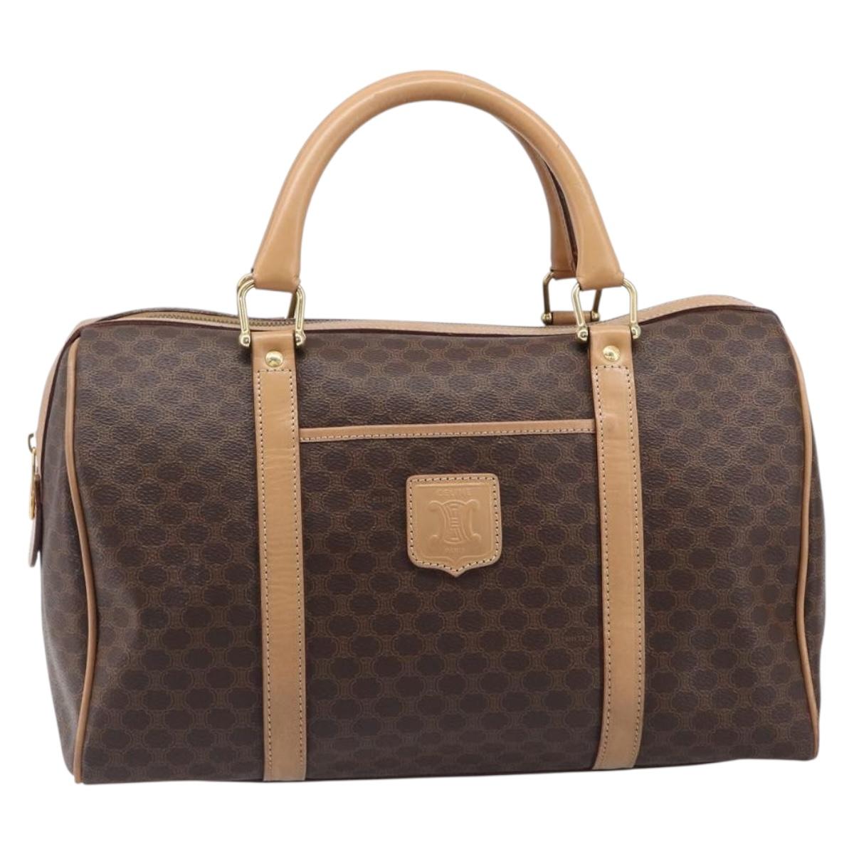 CELINE Macadam Canvas Hand Bag PVC Leather Brown Gold Auth mr2904A