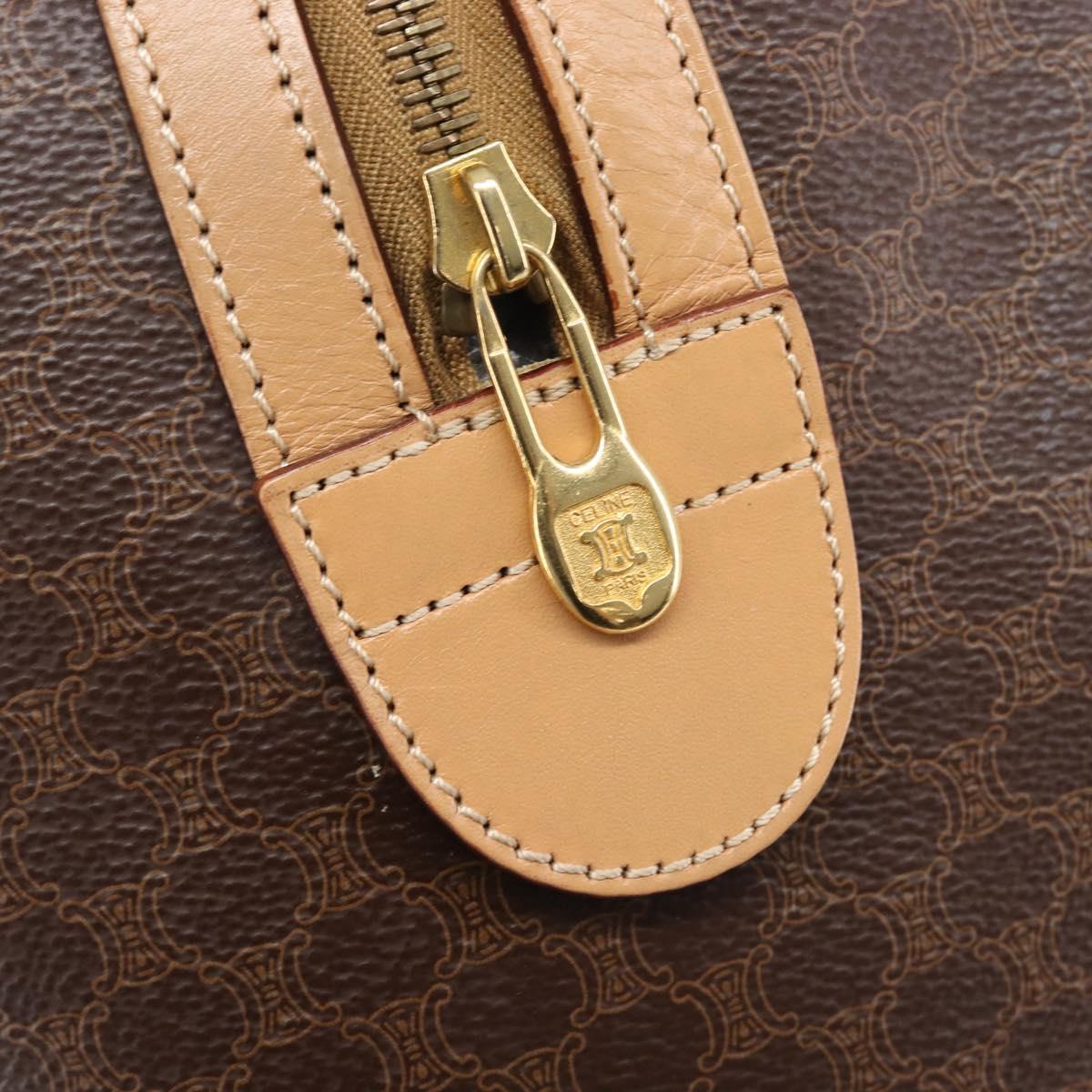 CELINE Macadam Canvas Hand Bag PVC Leather Brown Gold Auth mr2904A