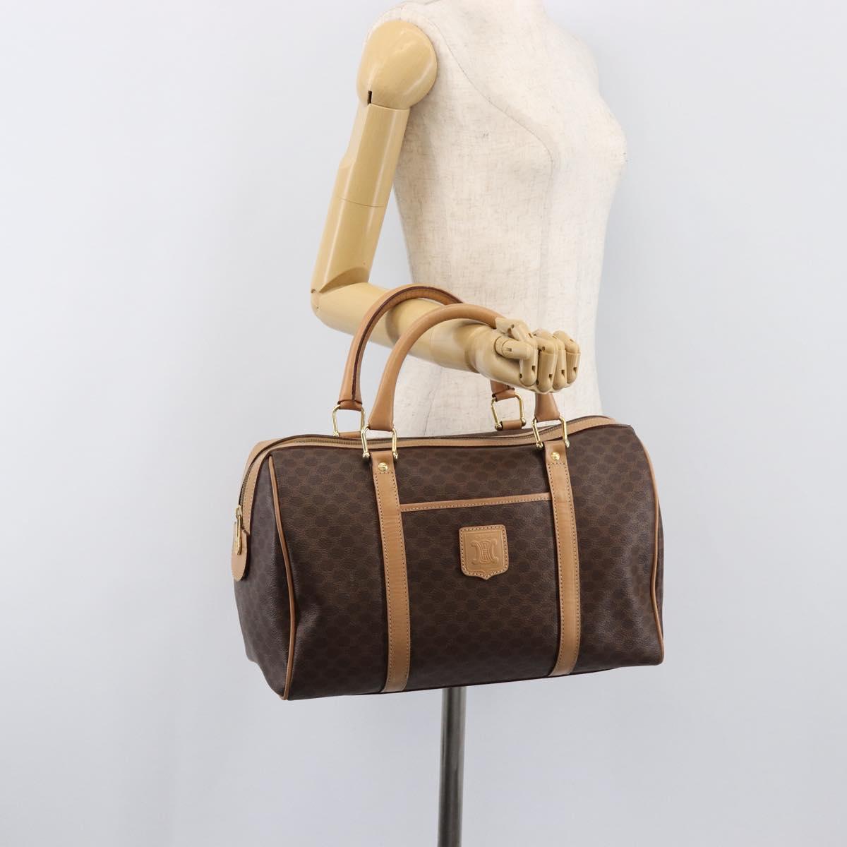 CELINE Macadam Canvas Hand Bag PVC Leather Brown Gold Auth mr2904A