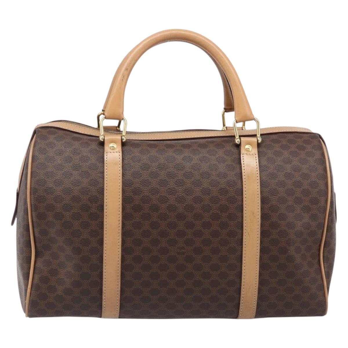 CELINE Macadam Canvas Hand Bag PVC Leather Brown Gold Auth mr2904A