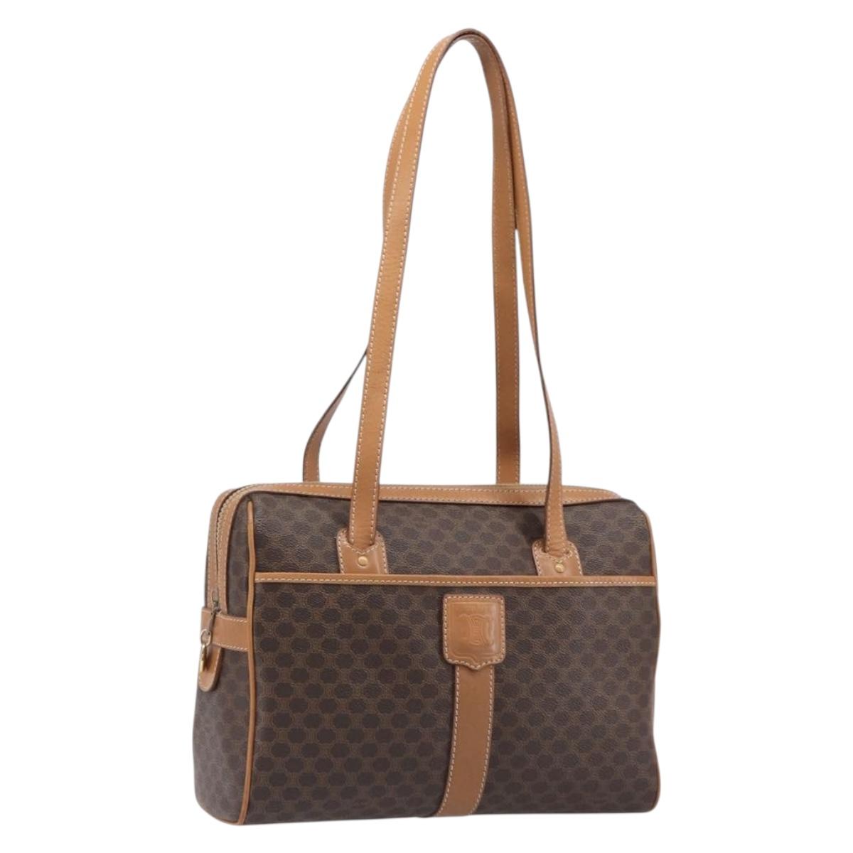 CELINE Macadam Canvas Shoulder Bag PVC Leather Brown Gold Auth mr2905