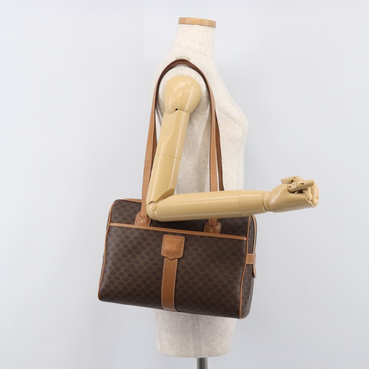 CELINE Macadam Canvas Shoulder Bag PVC Leather Brown Gold Auth mr2905