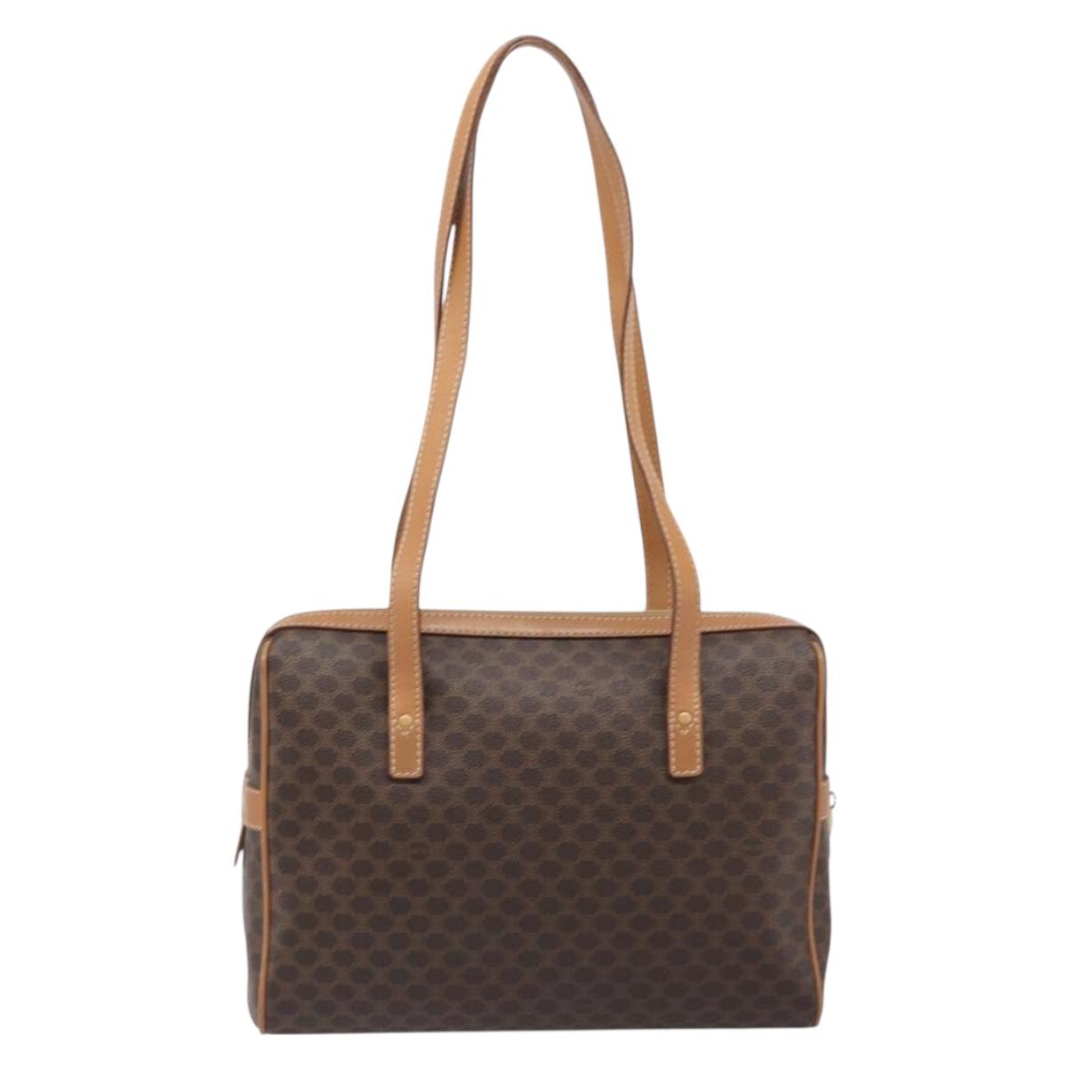 CELINE Macadam Canvas Shoulder Bag PVC Leather Brown Gold Auth mr2905