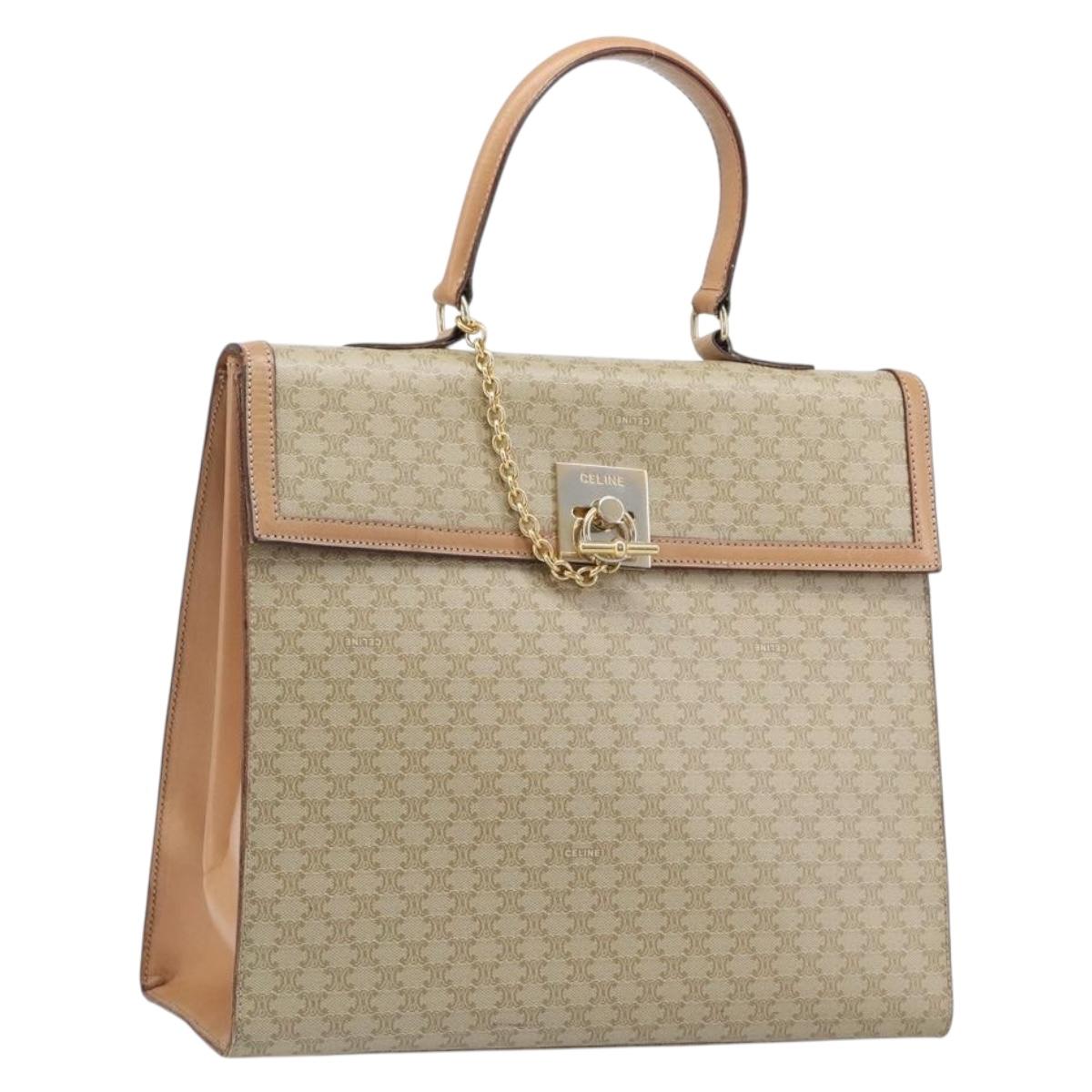 CELINE Macadam Canvas Hand Bag PVC Beige Gold Auth mr2906