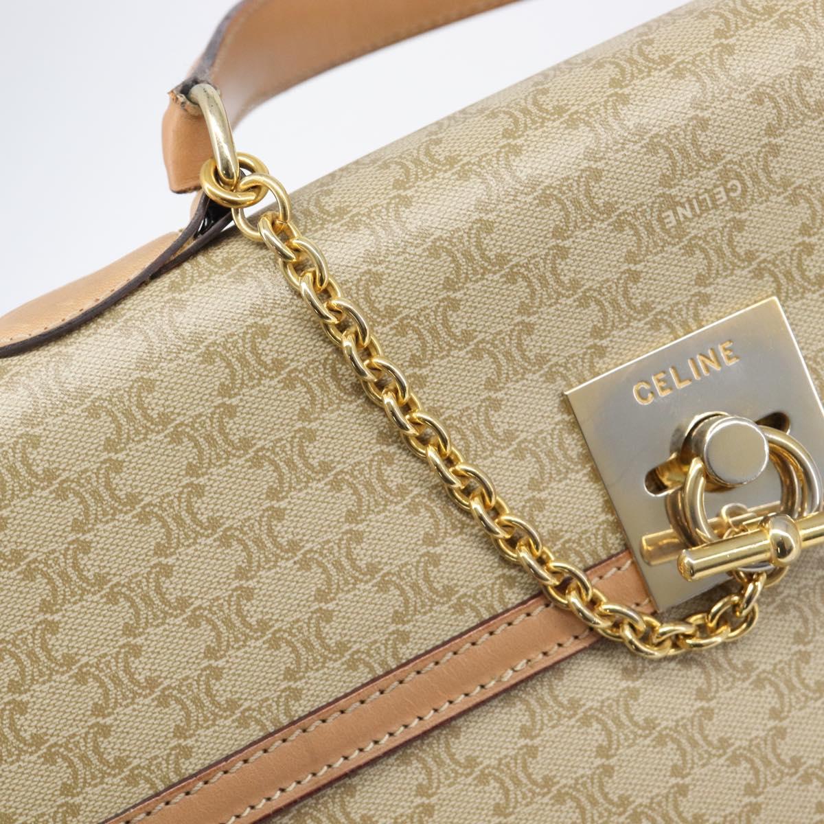 CELINE Macadam Canvas Hand Bag PVC Beige Gold Auth mr2906