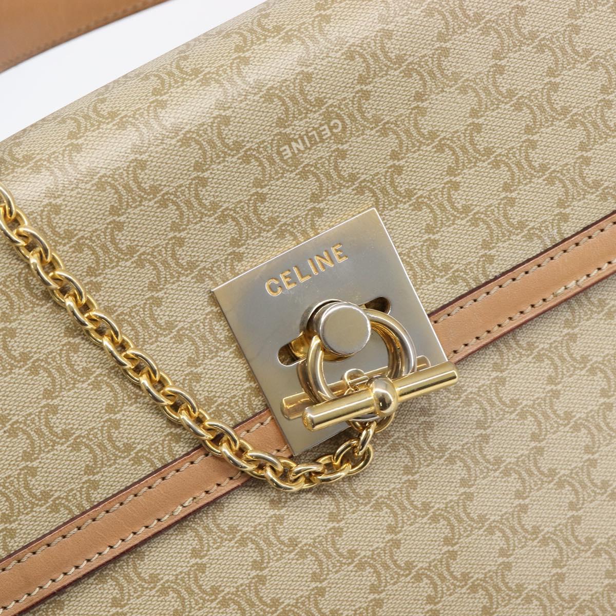CELINE Macadam Canvas Hand Bag PVC Beige Gold Auth mr2906