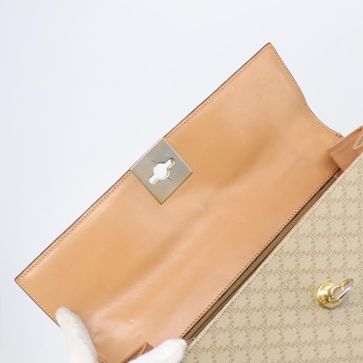 CELINE Macadam Canvas Hand Bag PVC Beige Gold Auth mr2906