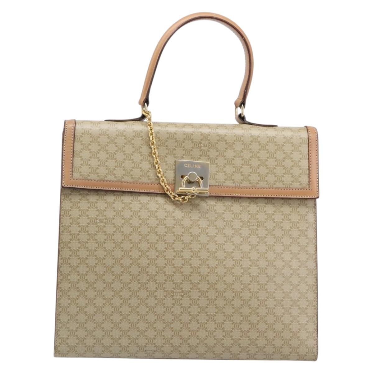 CELINE Macadam Canvas Hand Bag PVC Beige Gold Auth mr2906