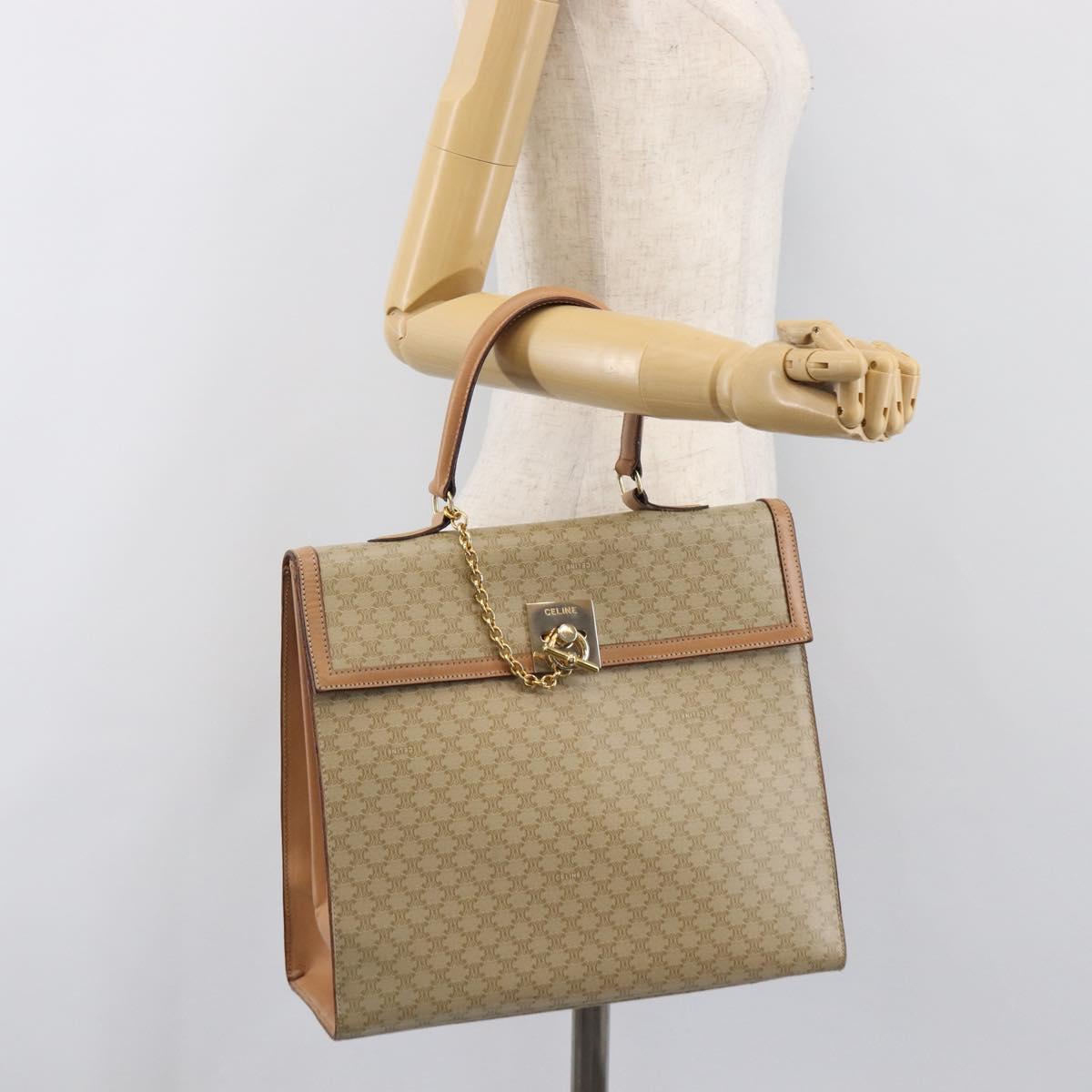 CELINE Macadam Canvas Hand Bag PVC Beige Gold Auth mr2906