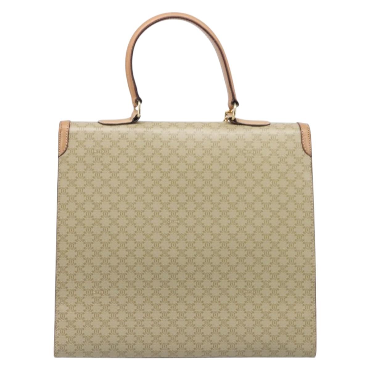 CELINE Macadam Canvas Hand Bag PVC Beige Gold Auth mr2906