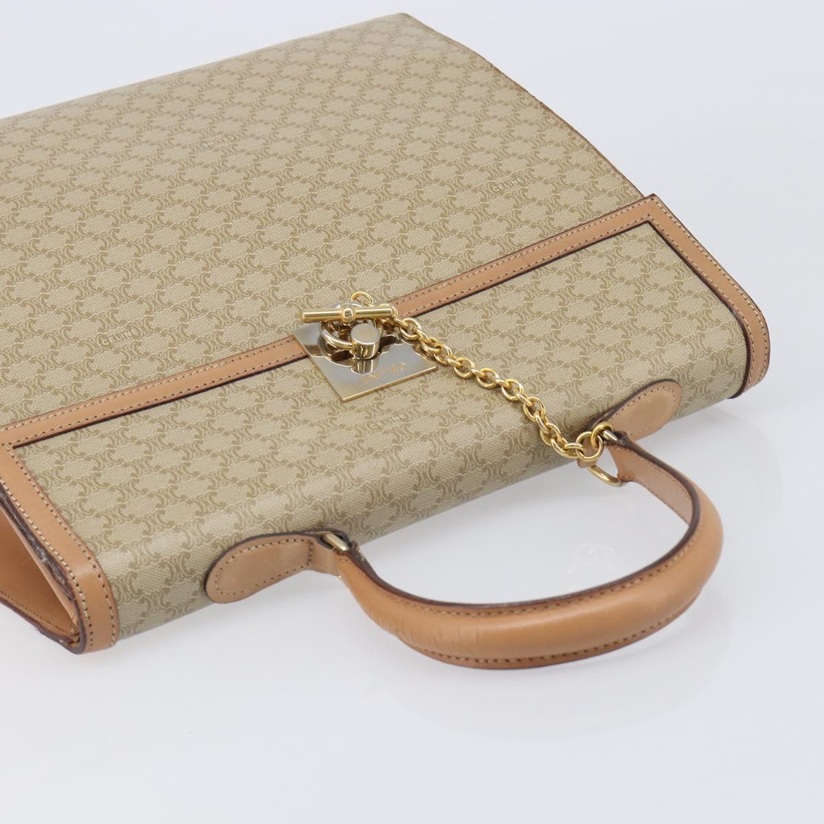 CELINE Macadam Canvas Hand Bag PVC Beige Gold Auth mr2906