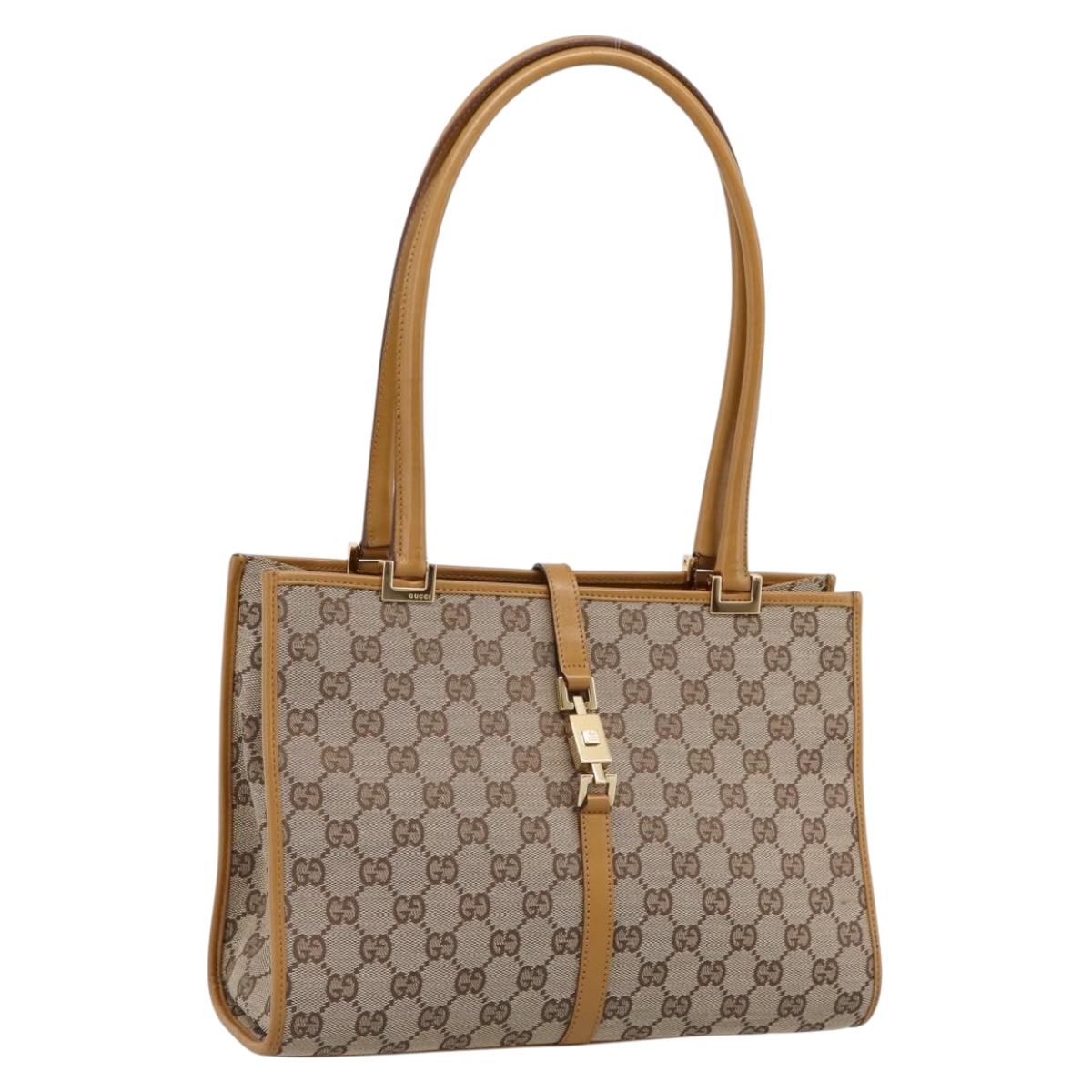 GUCCI GG Canvas Jackie Tote Bag Brown Gold 002 1073 Auth mr2908A