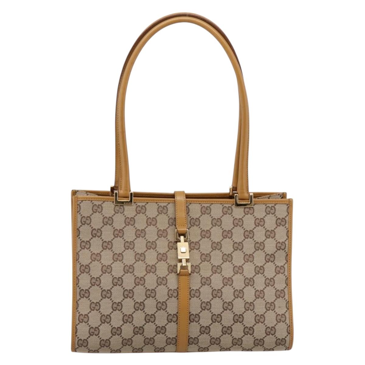 GUCCI GG Canvas Jackie Tote Bag Brown Gold 002 1073 Auth mr2908A