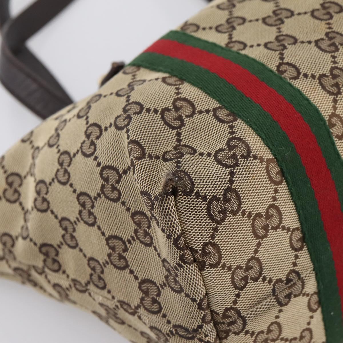 GUCCI GG Canvas Web Sherry Line Tote Bag Beige Gold 137396 Auth mr2909