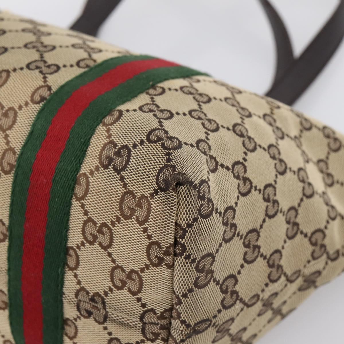 GUCCI GG Canvas Web Sherry Line Tote Bag Beige Gold 137396 Auth mr2909