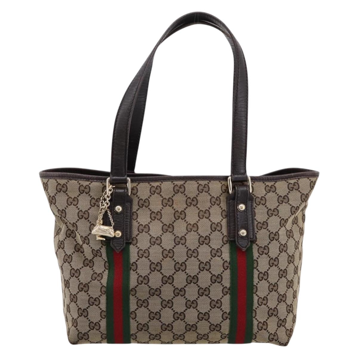 GUCCI GG Canvas Web Sherry Line Tote Bag Beige Gold 137396 Auth mr2909