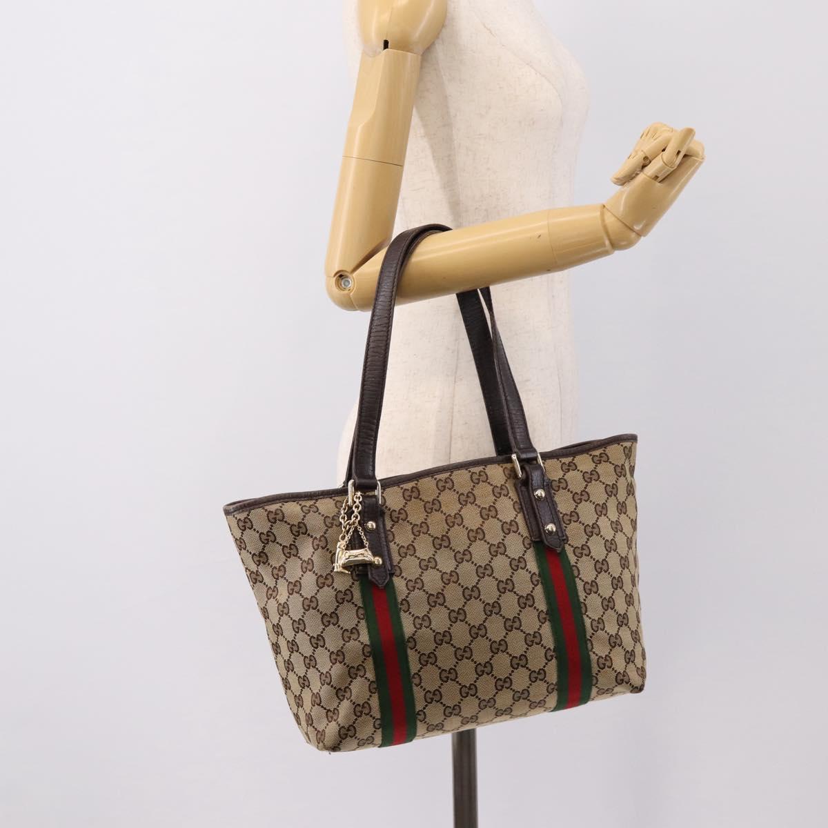 GUCCI GG Canvas Web Sherry Line Tote Bag Beige Gold 137396 Auth mr2909