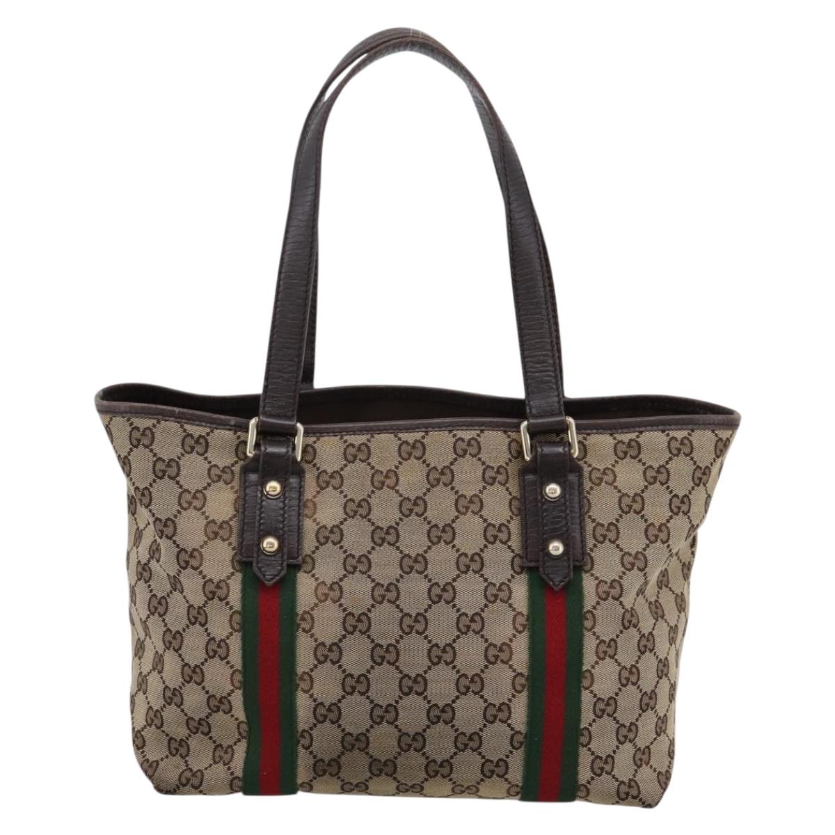 GUCCI GG Canvas Web Sherry Line Tote Bag Beige Gold 137396 Auth mr2909