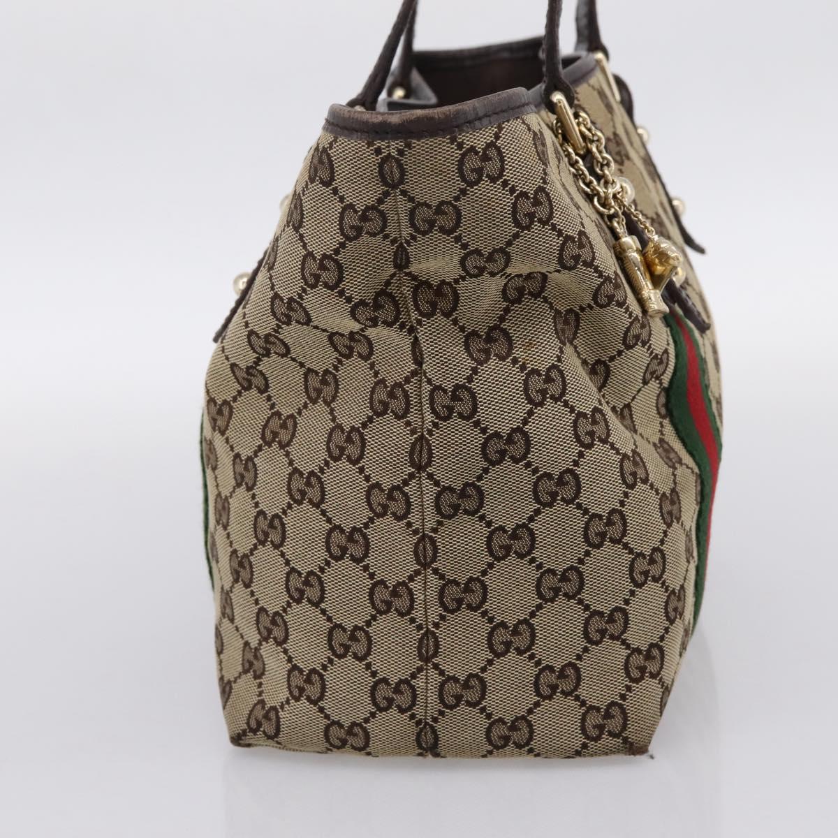 GUCCI GG Canvas Web Sherry Line Tote Bag Beige Gold 137396 Auth mr2909