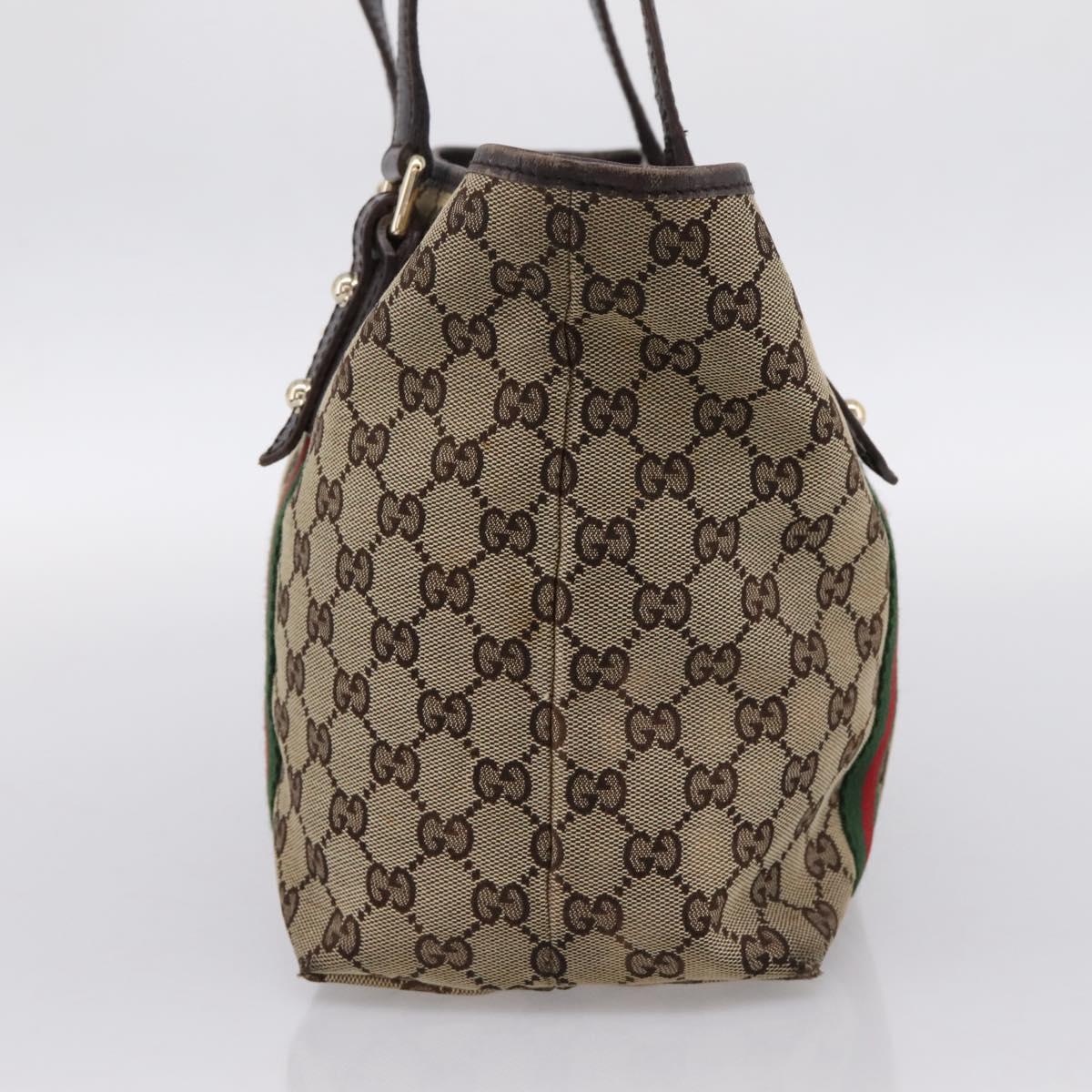 GUCCI GG Canvas Web Sherry Line Tote Bag Beige Gold 137396 Auth mr2909