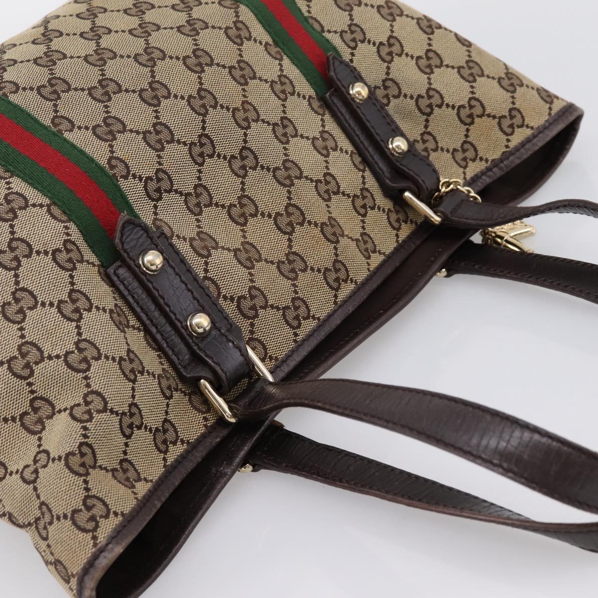GUCCI GG Canvas Web Sherry Line Tote Bag Beige Gold 137396 Auth mr2909