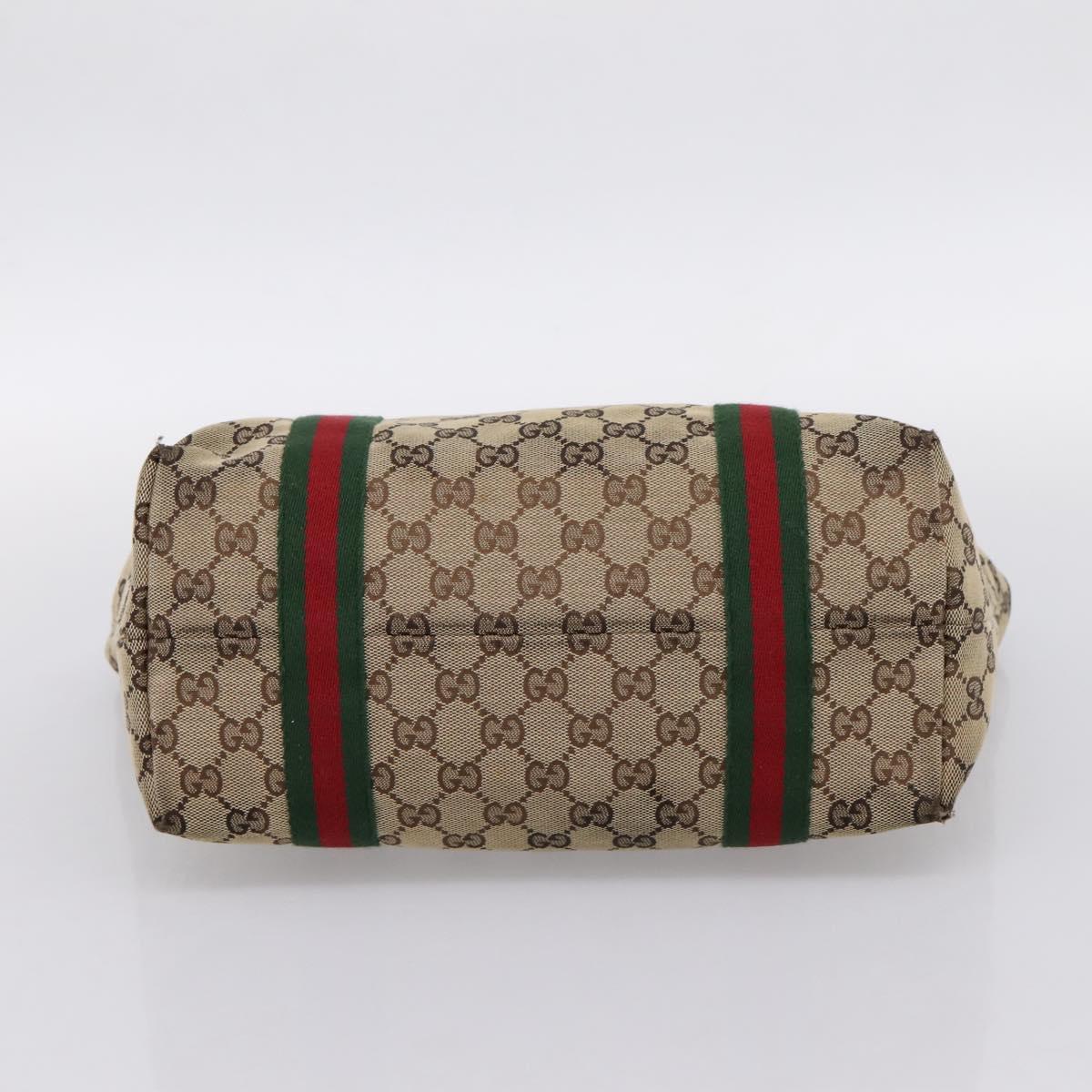 GUCCI GG Canvas Web Sherry Line Tote Bag Beige Gold 137396 Auth mr2909