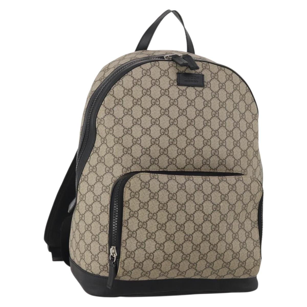 GUCCI GG Supreme Backpack PVC Beige Silver 406370 Auth mr2910A
