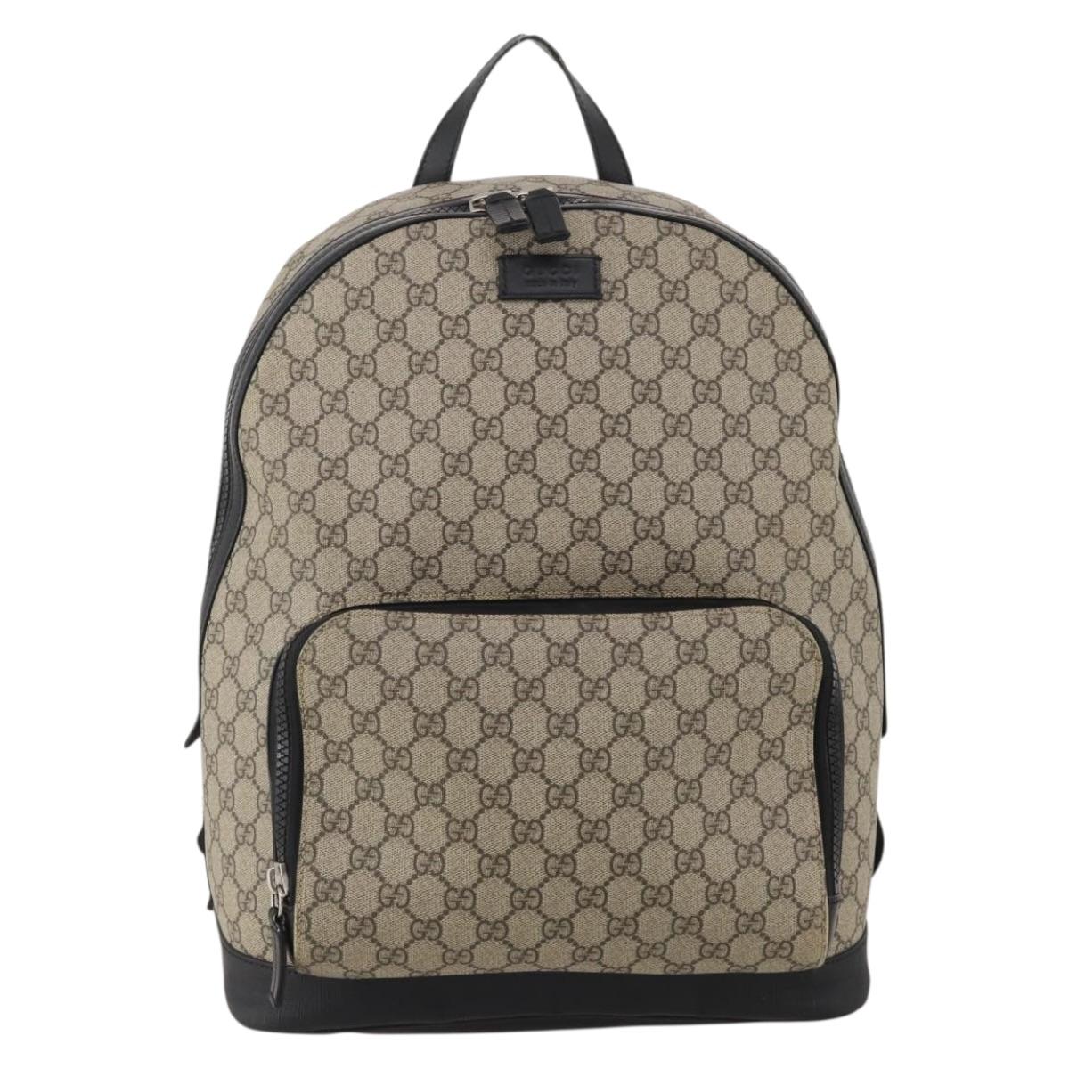 GUCCI GG Supreme Backpack PVC Beige Silver 406370 Auth mr2910A