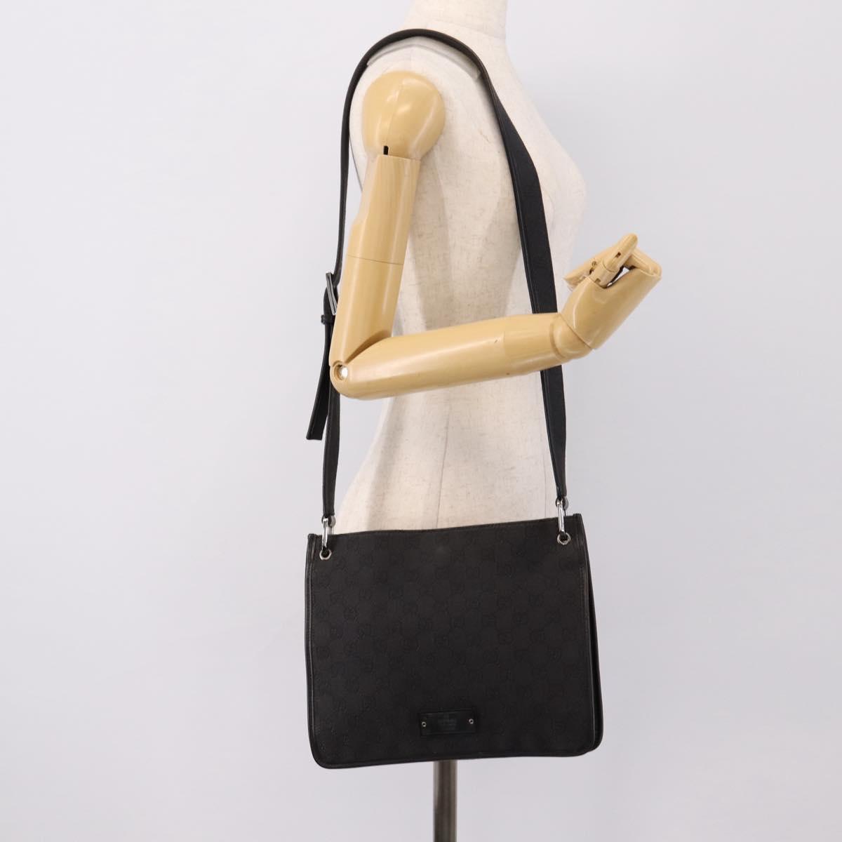 GUCCI GG Canvas Shoulder Bag Black 91762 Auth mr2911