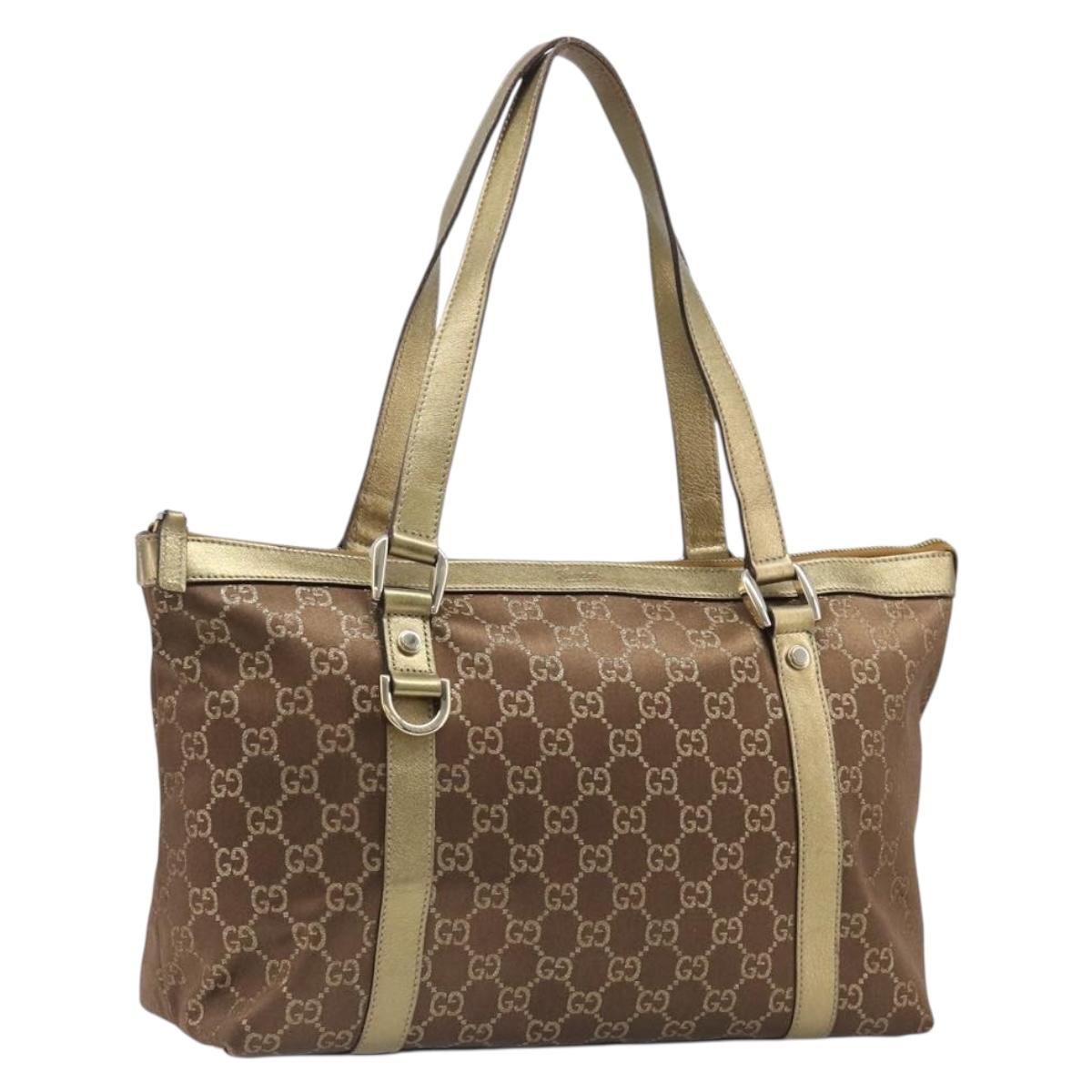 GUCCI GG Canvas Hand Bag Beige Gold 141470 Auth mr2913